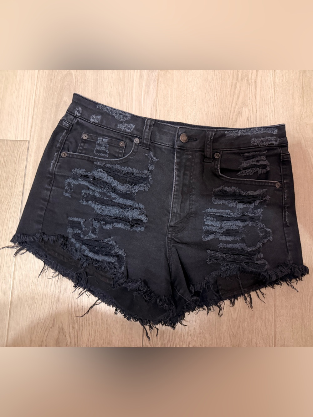 American Eagle Outfitters Vintage Hi-Rise Festival Black Distressed Shorts 8